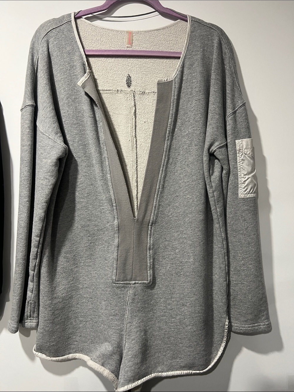 FP Movement by Free People Gray Romper Jumpsuit with Cream Trim